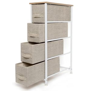 Commode à 4 tiroirs en tissu, 20x48x75,5 cm, cadre en métal, base en bois, organisateur mobile - Product Image 3