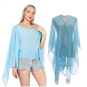 Chal de Gasa Fino y Ligero para Primavera y Verano, Estilo Formal y Sencillo, con Estampado Puff, Botones y Camisa Pequeña para Mujer - Product Image 3