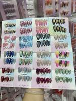 Lot de 10 faux ongles carrés courts en acrylique style français, peints à la main en 3D, réutilisables, de haute qualité, à presser