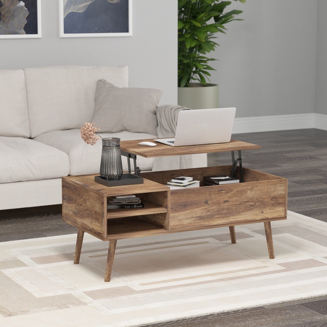 Multi Function Big Wooden Veneer Rectangle Stylish Lift up Top Design Modern Mid century Center Coffee Table