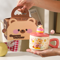 Mug en céramique avec motif d'ours mignon, résistant aux hautes températures, avec couvercle et cuillère, boîte cadeau, tasse à café pour la maison en Chine