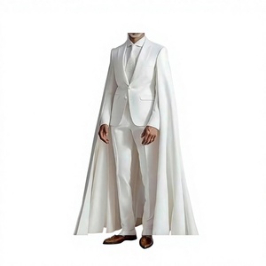 Costume de smoking blanc pour homme avec cape, simple boutonnage, col cranté, style britannique, tenue de cérémonie pour marié et occasions spéciales - Product Image 2