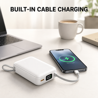 Batterie externe de poche 5000 mAh avec câble Type-C intégré, affichage LED numérique, charge rapide, logo personnalisé, cadeau d'entreprise