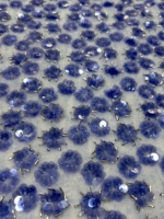 Tissu brodé de sequins et perles tubulaires motif fleur de prunier bleu marine, maille à sequins floraux, tissu personnalisé pour robes de soirée et sacs pour filles