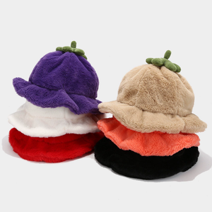 Sombrero de cubo de felpa cálido con borde de hongo, diseño de calabaza, para otoño e invierno, unisex, venta al por mayor, personalizado - Product Image 1