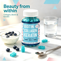 Gummies à la biotine avec collagène, kératine, MSM pour adultes, végétaliens, cheveux, ongles, peau, OEM, ODM, directement de l'usine