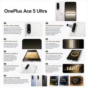 สมาร์ทโฟน <span class=keywords><strong>OnePlus</strong></span> <span class=keywords><strong>Ace</strong></span> 5 Ultra 5G รุ่นใหม่ล่าสุด ชิปเซ็ต Dimensity 9400+ หน้าจอ UHD 144Hz AMOLED ขนาด 6.83 นิ้ว แบตเตอรี่ 6700mAh กล้อง 50MP OIS <span class=keywords><strong>ราคา</strong></span>โรงงาน - Product Image 3