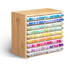 Wholesale Bamboo Wood Marker Organizer Wooden Desktop Storage Hold 126 Markers Pens with 18 Compartments for Home