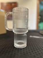 Ensemble de 2 gobelets de voyage en verre côtelé de 768 ml/26 oz avec poignée, couvercle à paille rabattable, anti-fuite, sans BPA, passe au lave-vaisselle