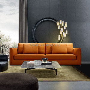 Canapé en cuir véritable marron moderne personnalisable, design italien de luxe, canapé lounge 3 places, mobilier pour hôtel, villa, salon - Product Image 2