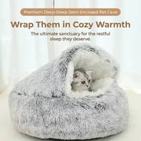 Lit pour chat de luxe écologique, type grotte, en fausse fourrure solide, chaud et doux pour l'été et l'hiver, en velours et mousse, lavable en machine, style mignon, amovible