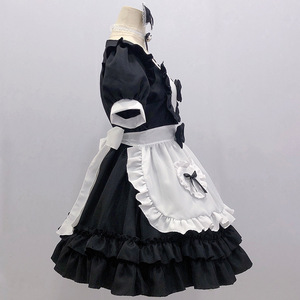 Black Maid Outfit Gothic Lolita Dress For Halloween Cosplay Dance Costume Spring 2025 Polyester 14 Years Up - Product Image 2