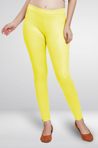 Leggings stretch jaune citron pour femmes, taille haute, coupe slim, longueur cheville, confortables, décontractés, à porter au quotidien, leggings tendance - Product Image 4