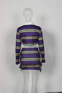 Conjunto de 2 piezas de falda y top de manga larga con estampado de rayas para mujer - Product Image 5