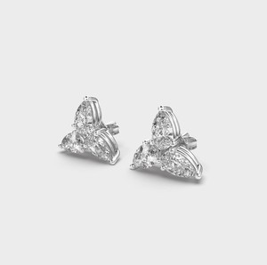Boucles d'oreilles clous en diamant de laboratoire taille poire, trois pierres en or blanc/rose/jaune 14 carats, certifiées IGI, cadeau d'anniversaire ou de fête - Product Image 2