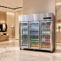 Réfrigérateur à boissons à trois portes en acier inoxydable et armoires réfrigérées/congélateurs, réfrigérateur commercial à refroidissement par ventilateur