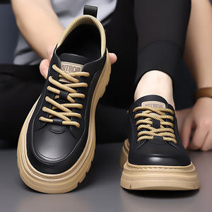 Chaussures Martin pour hommes, style rétro, à lacets, bout rond, semelle épaisse, antidérapantes, doublure en PU, semelle extérieure en caoutchouc, chaussures de travail décontractées - Product Image 2