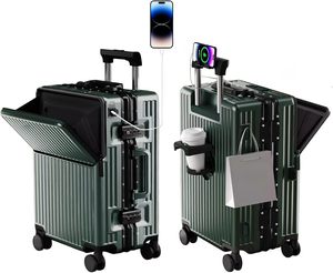 24 Inch Fashionable Luggage <b>Suitcase</b> <b>Set</b> Dual Opening Trolley Suit Case Front Open Full Aluminum Luggage Front Pocket <b>Suitcases</b> - Product Image 5