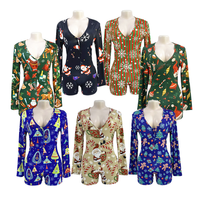 OR1989, superventas, sexy, estampado, manga larga, pijama corto, Navidad, onesie, mujer, ropa de dormir
