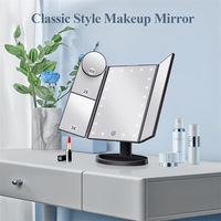 Miroir de maquillage de table à deux alimentations avec 22 lumières LED Miroir de courtoisie à trois volets avec grossissement pour écran tactile, cadeau pour femme