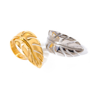 Leaf Shaped <b>Open</b> <b>Ring</b> Titanium Steel 18k Gold Plated Polished Unisex Fashion Jewelry Gift - Product Image 5