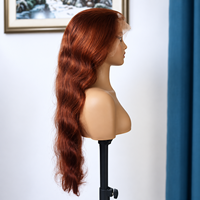 Perruque Lace Front en Cheveux Humains Ondulés Brun Cuivré avec Frange, Longue Ondulée Auburn, Sans Colle, Pré-épilée, Base en Soie, Perruque Topper