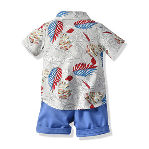 Ensemble short hawaïen pour bébé garçon de <span class=keywords><strong>1</strong></span> à 7 ans, haut à manches courtes fleuri + costumes courts pour bébé KBLS-001 - Product Image 4