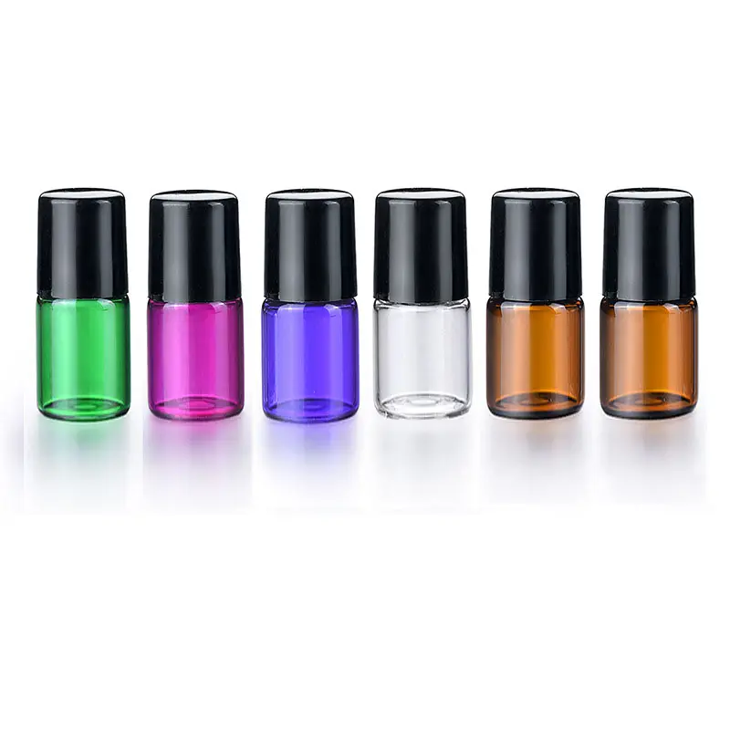 Óleo essencial Perfume Roller Clear Amber Pink Purple Green 1ml 2ml 3ml 5ml 10ml Rolo de vidro na garrafa com tampa