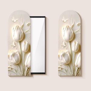 Espejo de pared decorativo estilo crema con textura floral, diseño oculto, arte mural extraíble, espejo LED para entrada, pintura de porcelana de cristal - Product Image 5