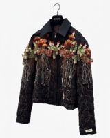 DIZNEW Veste Homme Broderie Botanique 3D Noire Tissu Lourd Motif Floral Intégral au Dos Streetwear Édition de Collection Personnalisée OEM