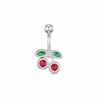 Anneau de nombril 14G en acier inoxydable 316L avec pendentif cerise mignon en zircon cubique, bijou de piercing pour nombril