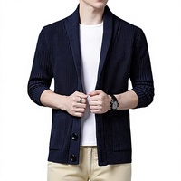 Cardigan en maille de soie pour homme, col à revers, motif uni, manches longues, vêtement d'extérieur pour jeunes, collection printemps/automne, modèle transfrontalier