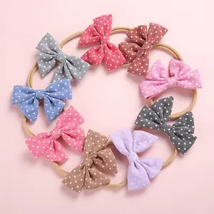 Trẻ Em Cô Gái Rắn Đàn Hồi Tóc Grip Đầu Ban Nhạc Mềm Vải Cô Gái Tóc Ban Nhạc Polka Dot Linen Headbands Bé Tóc Phụ Kiện