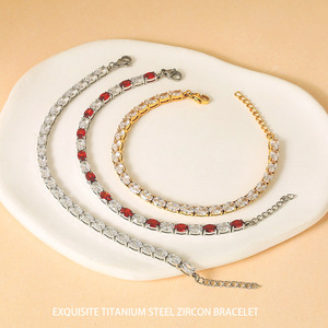 Multicolor CZ Tennis Bracelet for Women | Adjustable Stainless Steel <b>Chain</b> with PVD Gold Plating | Waterproof&Long-Lasting Color - Product Image 1