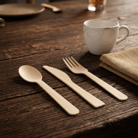 Ensemble de couverts en bambou jetables, cuillère, couteau, fourchette, vaisselle durable et écologique, ustensiles de table en bambou, design de couverts en bambou pour le déjeuner et le dîner