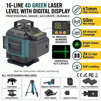 Niveau laser vert industriel rotatif à 360 degrés 4D 16 lignes, précision 1,5 mm/10 m, étanche IP54, batterie au lithium automatique