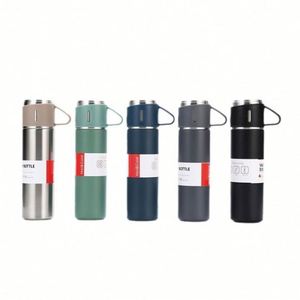 Promotional Gift Set with PU Leather/Paper Vacuum Flask 2 <b>Cups</b> 3 Interchangeable Lids Customizable Logo - Product Image 6