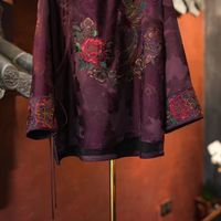 Nouveau haut à manches longues pour femme en soie satinée Xiangyun, broderie vintage lourde, résistant aux plis 5821
