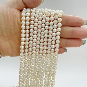 2A级天然白色淡水珍珠链圆形珍珠链用于珠宝制作