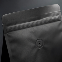Sachet de café noir mat à huit soudures latérales avec fermeture éclair et valve unidirectionnelle, impression personnalisée, pochette à fond plat, vente en gros OEM