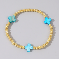 Bracelet élastique fait main personnalisé avec breloque trèfle bohème, breloque croix en laiton et perles dorées, bijoux de mode pour femmes