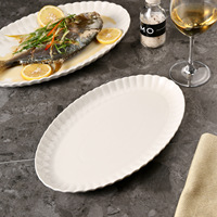 Assiette en Porcelaine Fine Style Américain à Haute Valeur Chromatique, Vaisselle Créative pour la Maison et l'Hôtel, Grande Assiette à Poisson Vapeur en Céramique Sous Glaçure Colorée