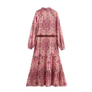 Taop & Za 2025 Robe florale bohème à manches longues pour femme avec imprimé et ceinture pour un <span class=keywords><strong>look</strong></span> décontracté d'été charmant - Product Image 3