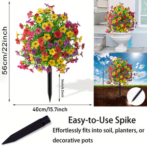 <span class=keywords><strong>Boule</strong></span> de fleurs artificielles colorées résistantes aux UV pour extérieur, topiaire sur piquet de jardin, arbuste multicolore pour porche, allée, décoration commémorative - Product Image 3