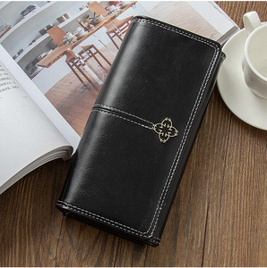 Portafogli da <span class=keywords><strong>donna</strong></span> Vintage da viaggio con Zip e pochette in <span class=keywords><strong>pelle</strong></span> di cera d'olio da <span class=keywords><strong>donna</strong></span> <span class=keywords><strong>portafoglio</strong></span> lungo - Product Image 2