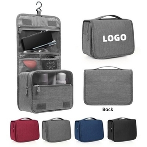 Bolsa de viaje con logotipo personalizado para artículos de tocador, bolsas de cosméticos colgantes impermeables con cierre de cremallera, material de tela - Product Image 1