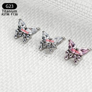 Boucles d'oreilles papillon en titane F136, clous en zircon de qualité 5A pour piercing d'oreille ou de lèvre, bijoux unisexes - Product Image 2