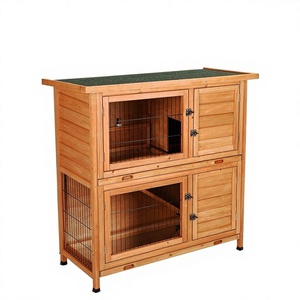<span class=keywords><strong>Cage</strong></span> à lapins en bois de sapin à 2 étages avec zone de vie et de course séparées, maison pour lapins d'intérieur et d'extérieur - Product Image 2
