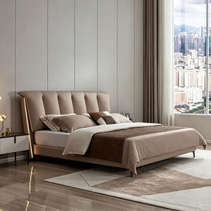 Ensemble de meubles de chambre à coucher, lit double king size en cuir véritable souple, ensemble de meubles de chambre à coucher 907 - Product Image 1