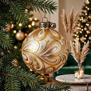 Adorno Navideño Moderno de Cristal Soplado Iridiscente de 8cm con Diseño Personalizado y Logotipo para Decoración del Hogar - Product Image 1